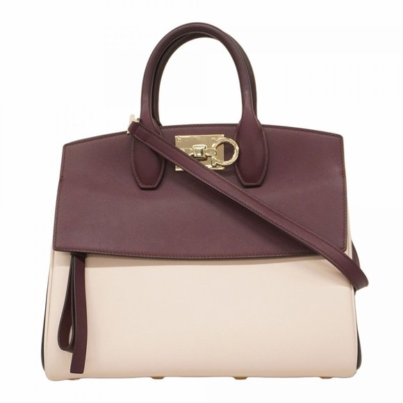 Salvatore Ferragamo Gancini Leather Handbag in Bordeaux, Black, Pink Beige, a... - Picture 1 of 16